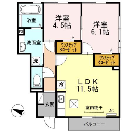 CONFORT石川(2LDK/1階)の間取り写真