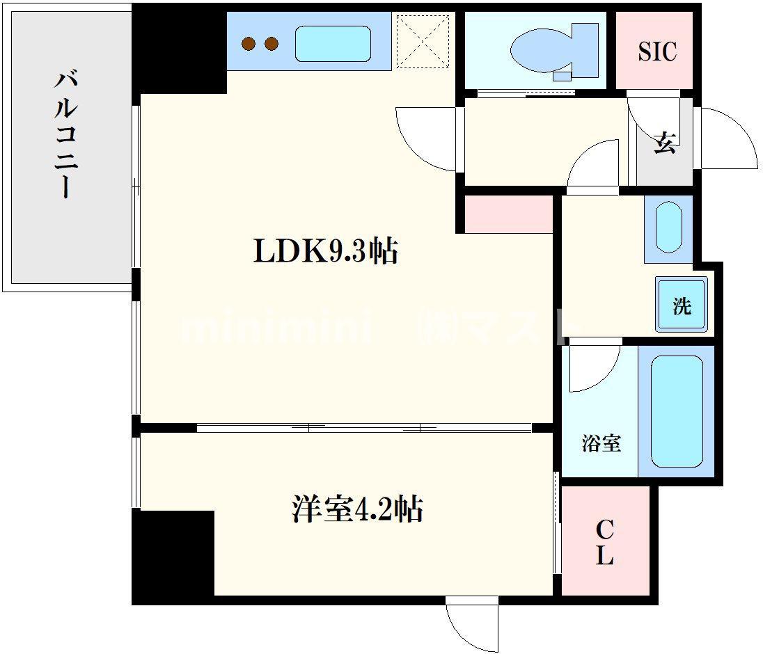 シーズンフラッツ大手前(1LDK/12階)の間取り写真