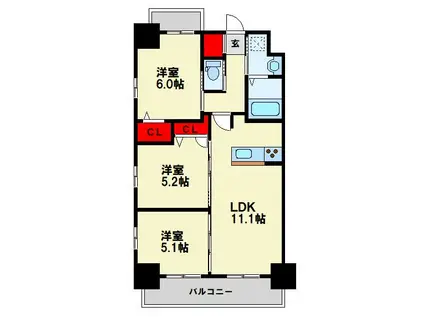 コンダクトレジデンスHIGUCHIMACHI(3LDK/2階)の間取り写真