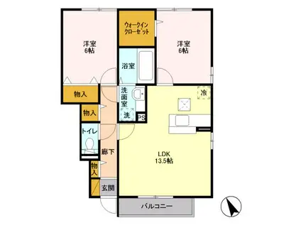 ボヌール シャトーB(2LDK/1階)の間取り写真