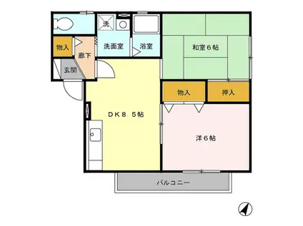 プリシアード II棟(2DK/2階)の間取り写真