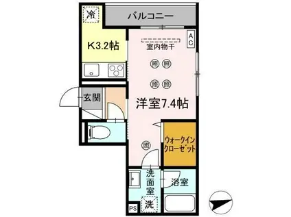 パーシモン駅南II(1K/2階)の間取り写真