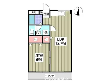 第二サンライフ大嶋(1LDK/2階)の間取り写真