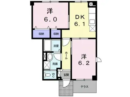 ヴィラノールD(2DK/1階)の間取り写真