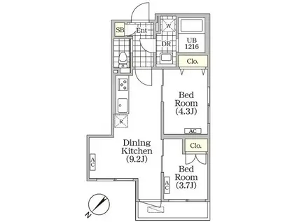 BRICK RESIDENCE 目黒本町(2DK/4階)の間取り写真