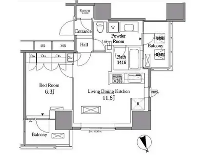 レジディアタワー目黒不動前(1LDK/2階)の間取り写真