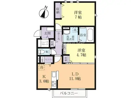 グランシェール(2LDK/2階)の間取り写真