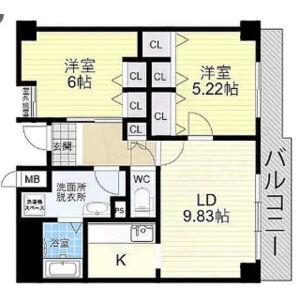 カミング平野(2LDK/3階)の間取り写真