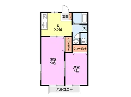 プライムステージSUN B棟(2K/1階)の間取り写真