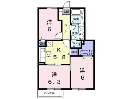 ゴールド・ハピネスA(3K/1階)の間取り写真