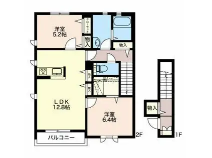 シエル・ブルー B(2LDK/2階)の間取り写真