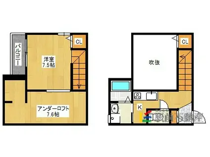 シエル・ブルー(1K/2階)の間取り写真