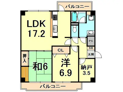 アプリーレ西宮北口(2SLDK/1階)の間取り写真