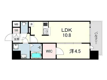 ソルテラス神戸栄町通(1LDK/11階)の間取り写真