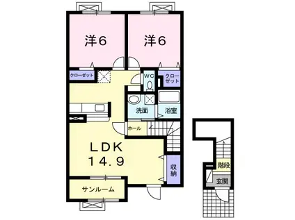 サンパティークKII(2LDK/2階)の間取り写真