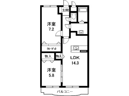 シャンデテ西三田ヶ入(2LDK/2階)の間取り写真