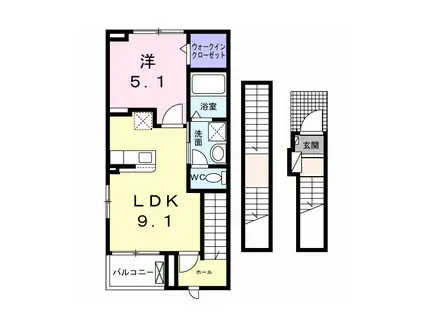 平川東垣外アパート(1LDK/3階)の間取り写真