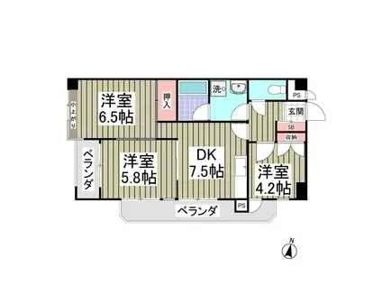 リバーサイド東信(3DK/7階)の間取り写真
