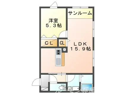 メゾンウルーズ久留麻 1ST(1LDK/1階)の間取り写真