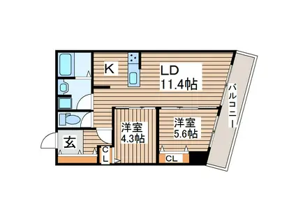 ブルーヴェル青葉通(2LDK/10階)の間取り写真