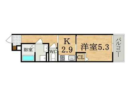 クレアール富雄北II(1K/2階)の間取り写真