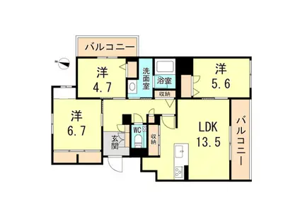 シャーメゾン諏訪山(3LDK/3階)の間取り写真