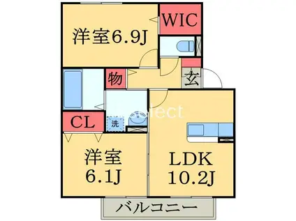 PARK HILLS MIYAKO C(2LDK/2階)の間取り写真
