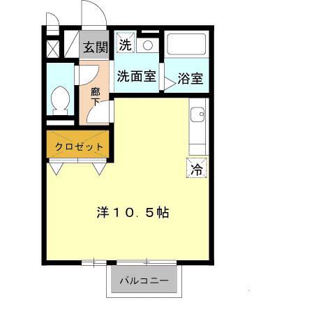 ヴィラ祝園II(ワンルーム/2階)の間取り写真