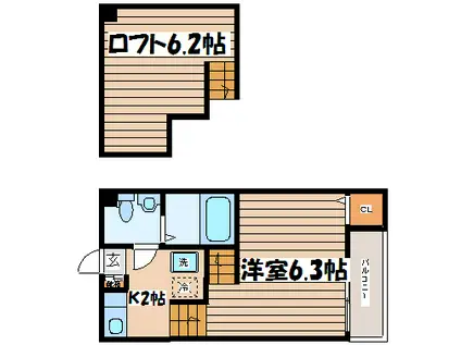 マイライフ北仙台(1K/2階)の間取り写真