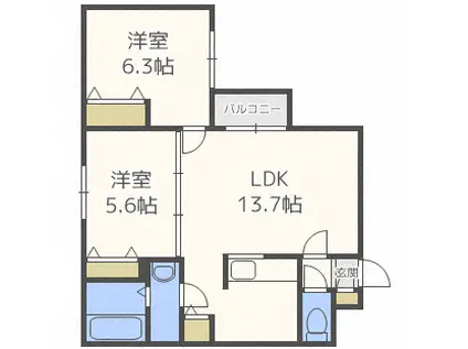 システムコート伏見(2LDK/2階)の間取り写真