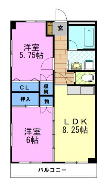 サンホークハイツ(2DK/2階)の間取り写真