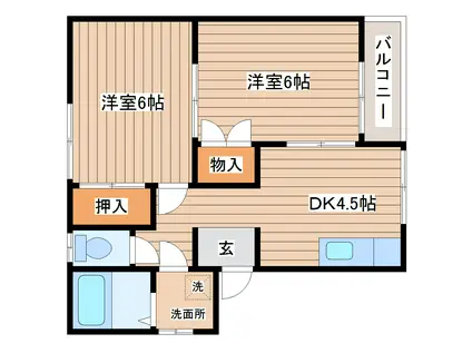 グリーンウッド水の森(2DK/1階)の間取り写真