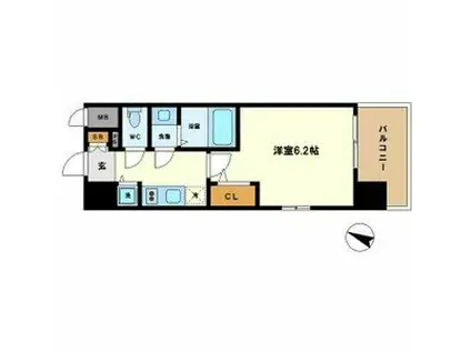 エスリード中之島サウス(1K/11階)の間取り写真