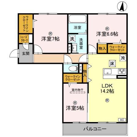 ＪＲ関西本線 奈良駅 徒歩23分 3階建 築1年(3LDK/1階)の間取り写真