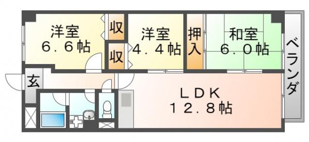 ラフィーネ高塚(3LDK/2階)の間取り写真