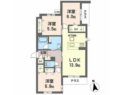 シャーメゾン伽羅橋(3LDK/1階)の間取り写真
