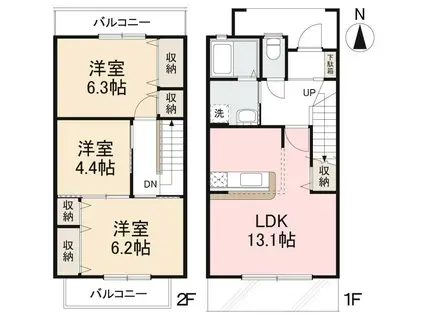 ミュージアタウン木太A・B・C・D・E・F(3LDK/1階)の間取り写真