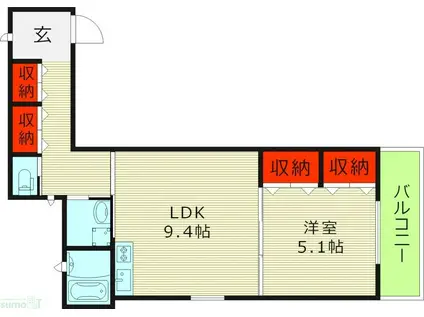 プリモ太子橋(1LDK/3階)の間取り写真