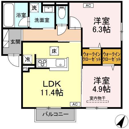 RESUA南大通(2LDK/1階)の間取り写真