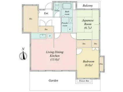 クレスト町田I1号棟(2LDK/1階)の間取り写真