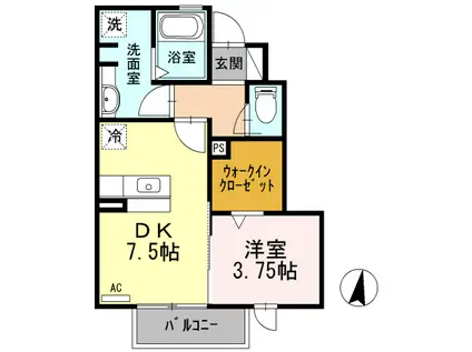 スカイフローラ105(1DK/1階)の間取り写真