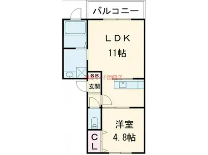 ルミエール宝来(1LDK/2階)の間取り写真