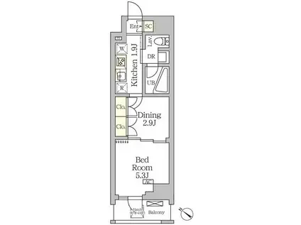 アジールコート松濤(1DK/10階)の間取り写真