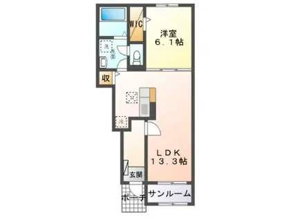 シェルト クレーテ津(1LDK/1階)の間取り写真