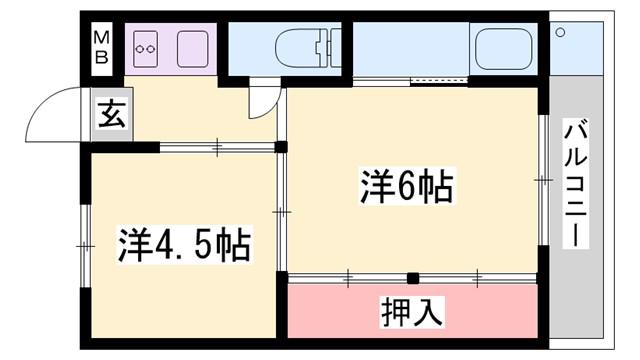 ビレッジハウス朝日ヶ丘(2K/2階)の間取り写真