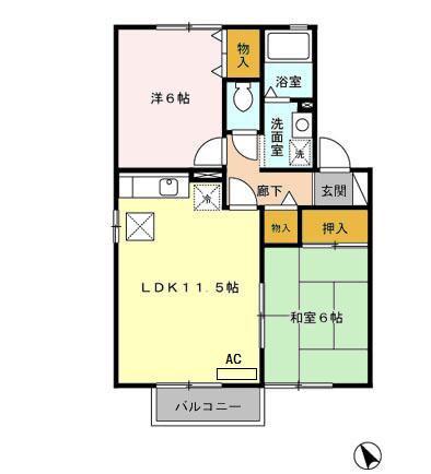 カリーノ川原崎(2LDK/1階)の間取り写真