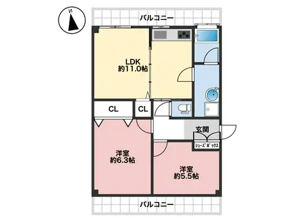 東和ハイツ(2LDK/1階)の間取り写真