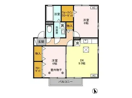 ヴィルセーヌ B 高瀬町(2DK/1階)の間取り写真