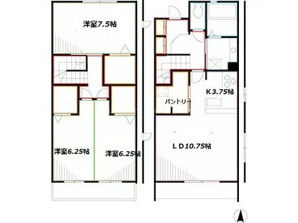 京王線 仙川駅 徒歩20分 2階建 築11年(3LDK/1階)の間取り写真