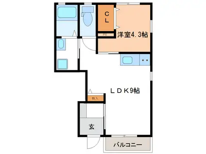 グリーンゲイブルズA棟(1LDK/1階)の間取り写真